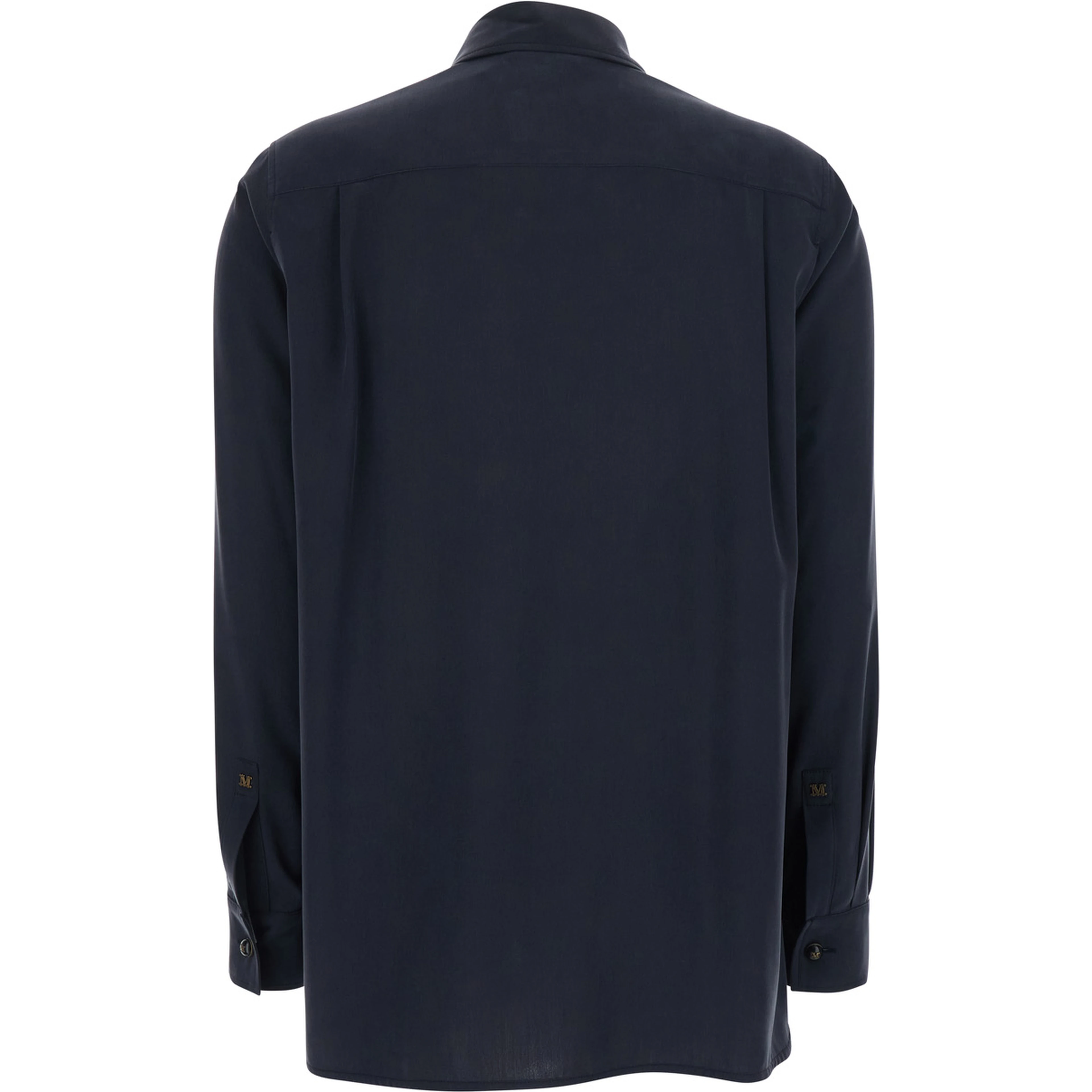 Blue Silk Lon-Sleeved Shirt with Applied Pocket in Silk for Women