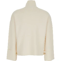 Formato White Sweatshirt with High Neck and Front Zip Closure in Viscose Blend for Women