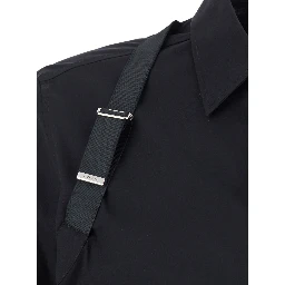 Black Harness Shirt with Classic Collar and Strap Detail on Sleeve in Cotton for Men