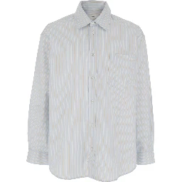 Light Blue Shirt with Classic Collar and Striped Cotton for Men