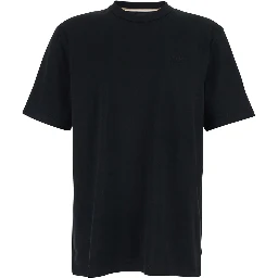 Black T-Shirt with Logo Lettering Embroidery on the Front in Cotton for Men