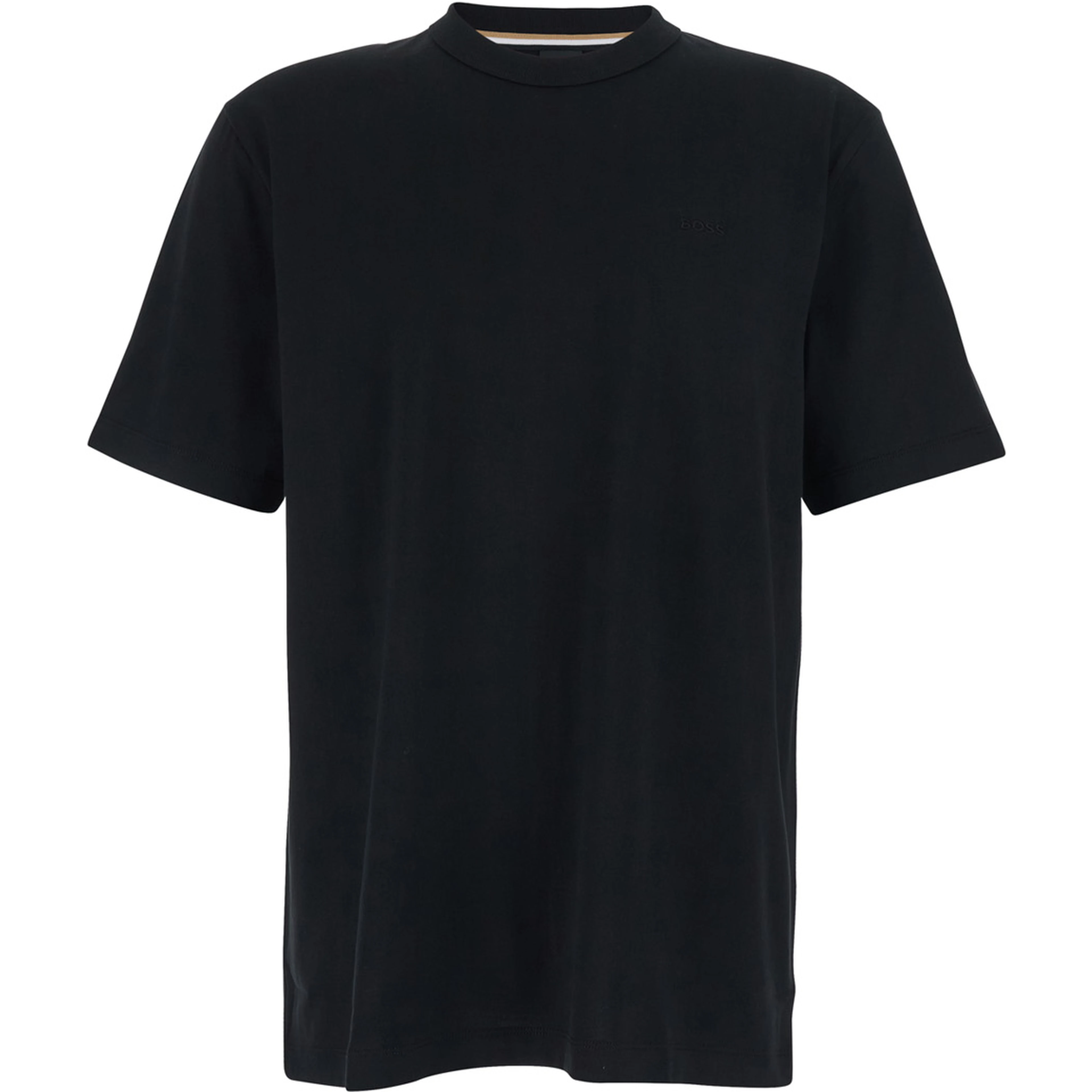 Black T-Shirt with Logo Lettering Embroidery on the Front in Cotton for Men