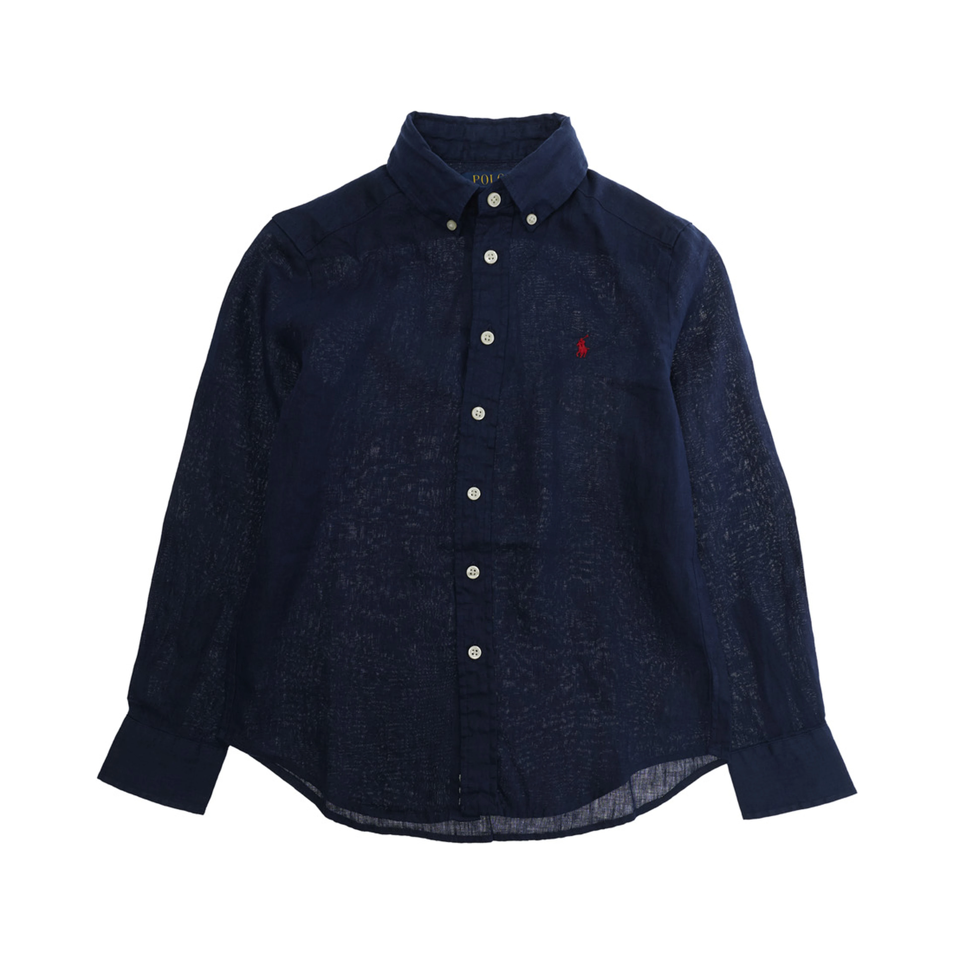 Blue Shirt with Classic Collar and Logo on the Front in Linen Boy