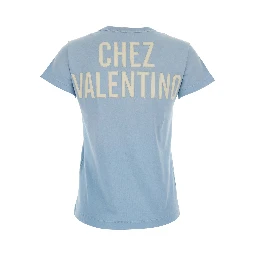Blue T-Shirt with Maxi Logo on Front and Back in Cotton Jersey for Women