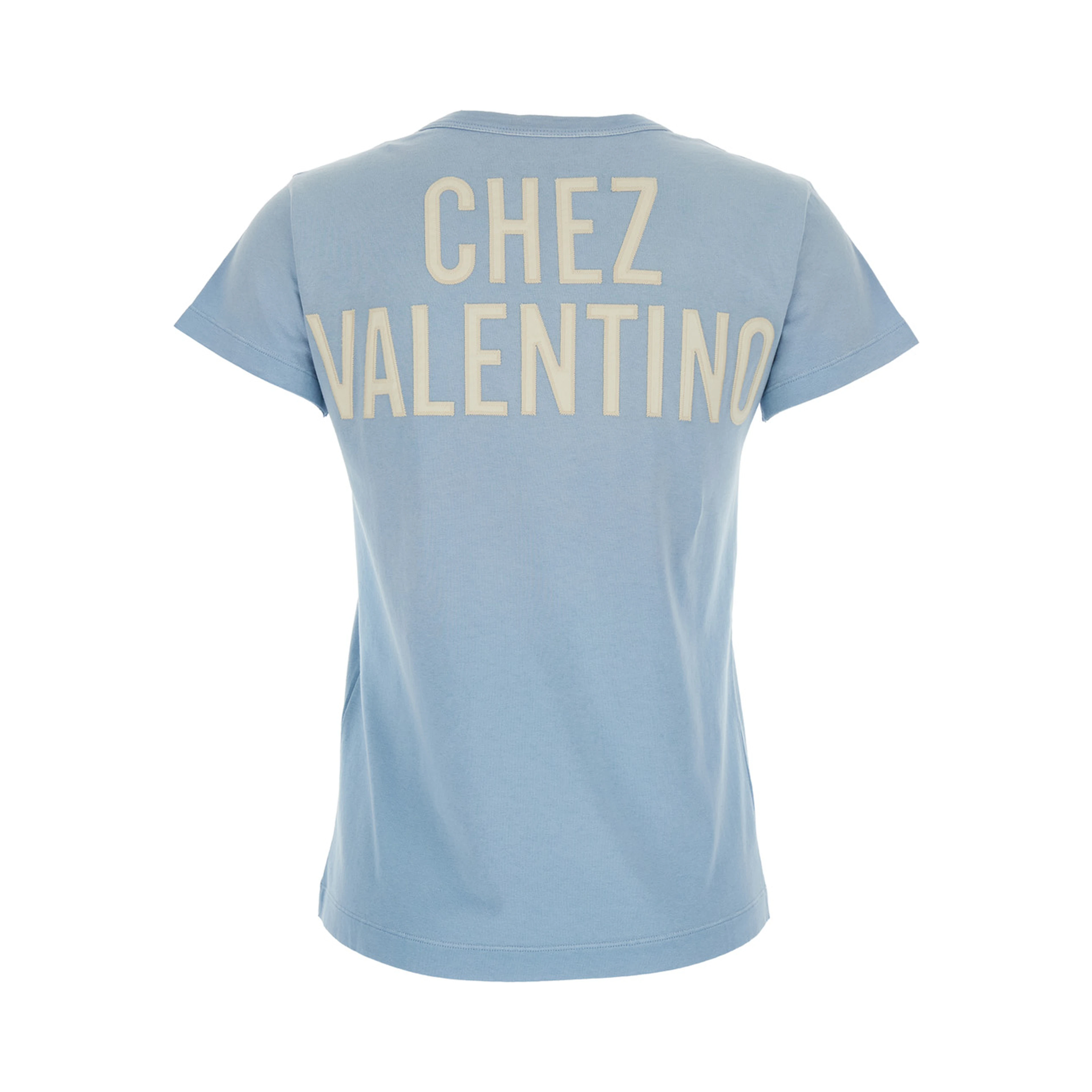Blue T-Shirt with Maxi Logo on Front and Back in Cotton Jersey for Women