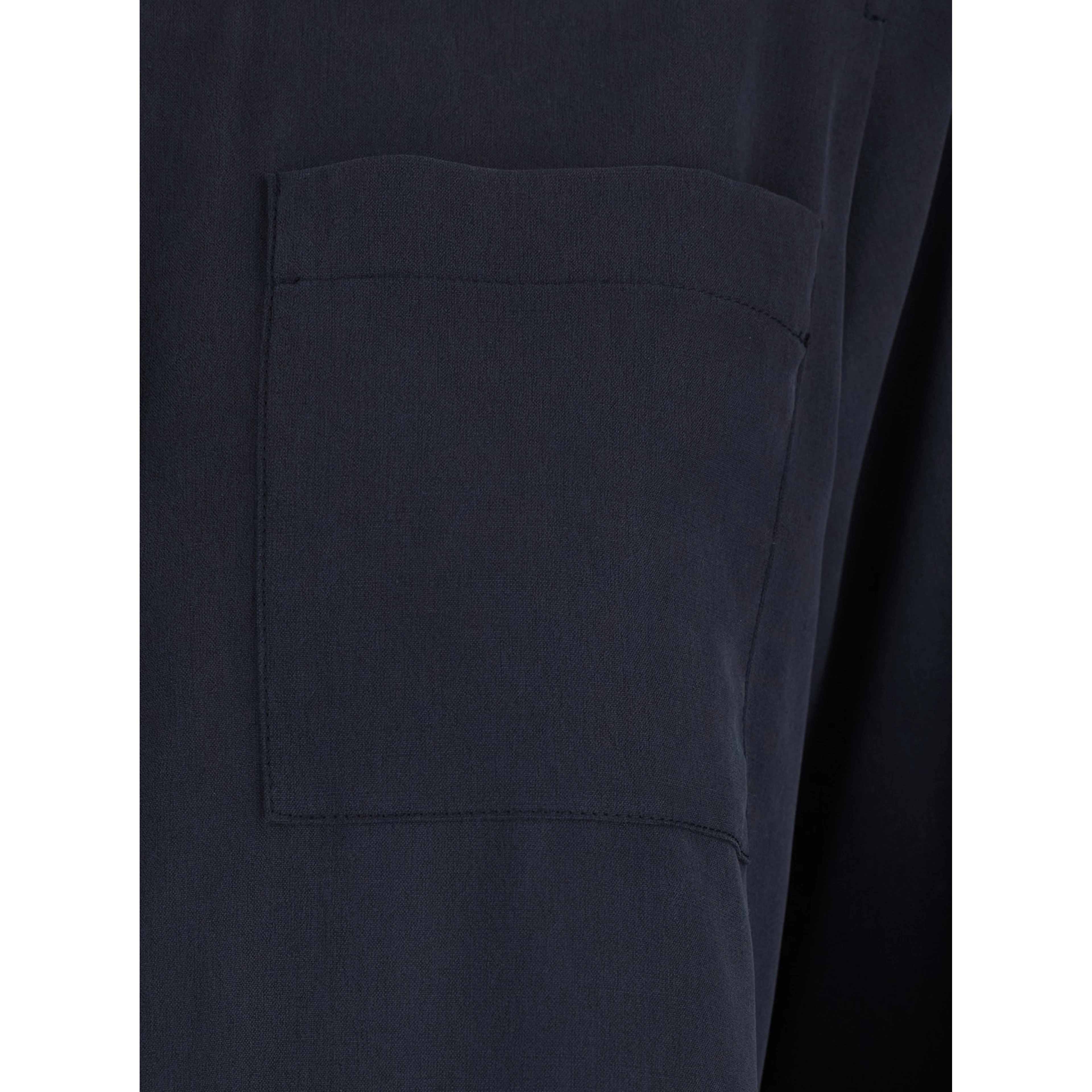 Blue Silk Lon-Sleeved Shirt with Applied Pocket in Silk for Women