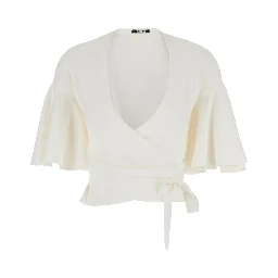 White Top with Crossed Neck In Tech Fabric for Women