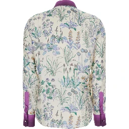 Multicolor Shirt with Classic Collar and All-Over Print in Silk for Women