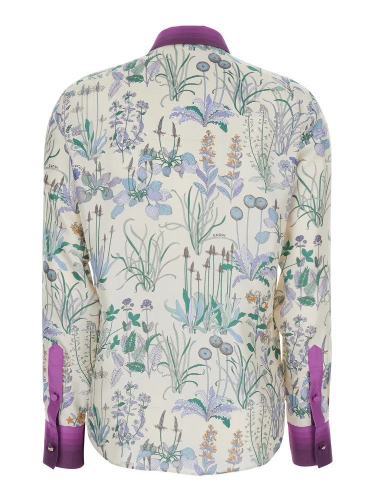Multicolor Shirt with Classic Collar and All-Over Print in Silk for Women alternative