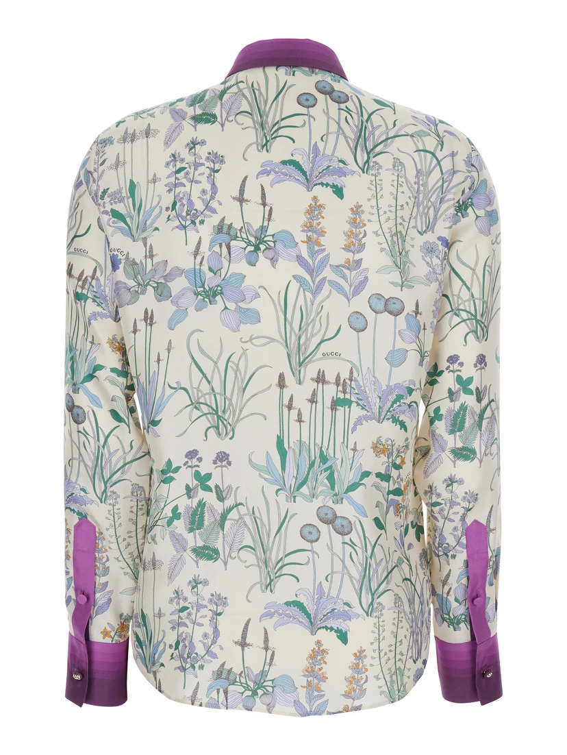 Multicolor Shirt with Classic Collar and All-Over Print in Silk for Women