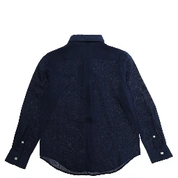 Blue Shirt with Classic Collar and Logo on the Front in Linen Boy