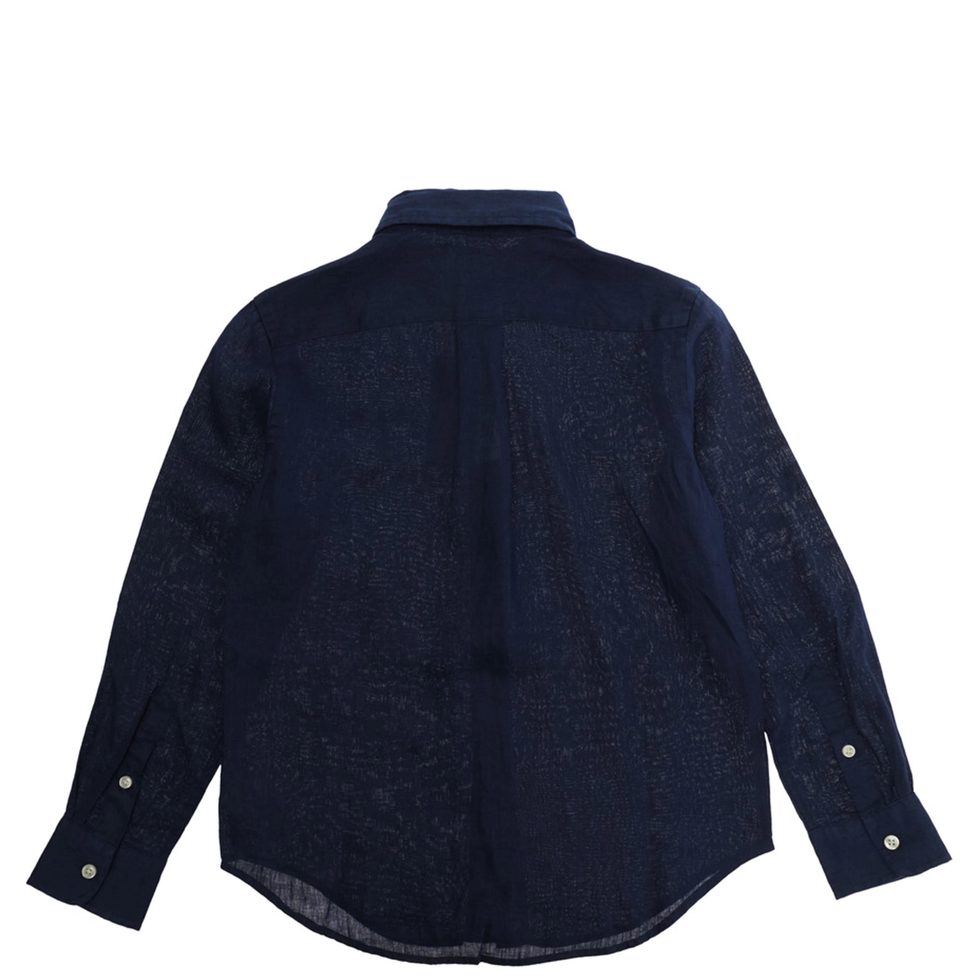 Blue Shirt with Classic Collar and Logo on the Front in Linen Boy