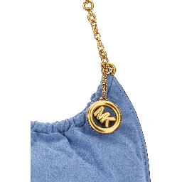 Indie Large Light blue Shoulder bag with chain strap and logo plate on the front in suede women