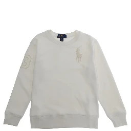 KNIT-PULLOVER-SWEATSHIRT White Long Sleeve Sweater with Round Neck and Embroidered Logo for Men