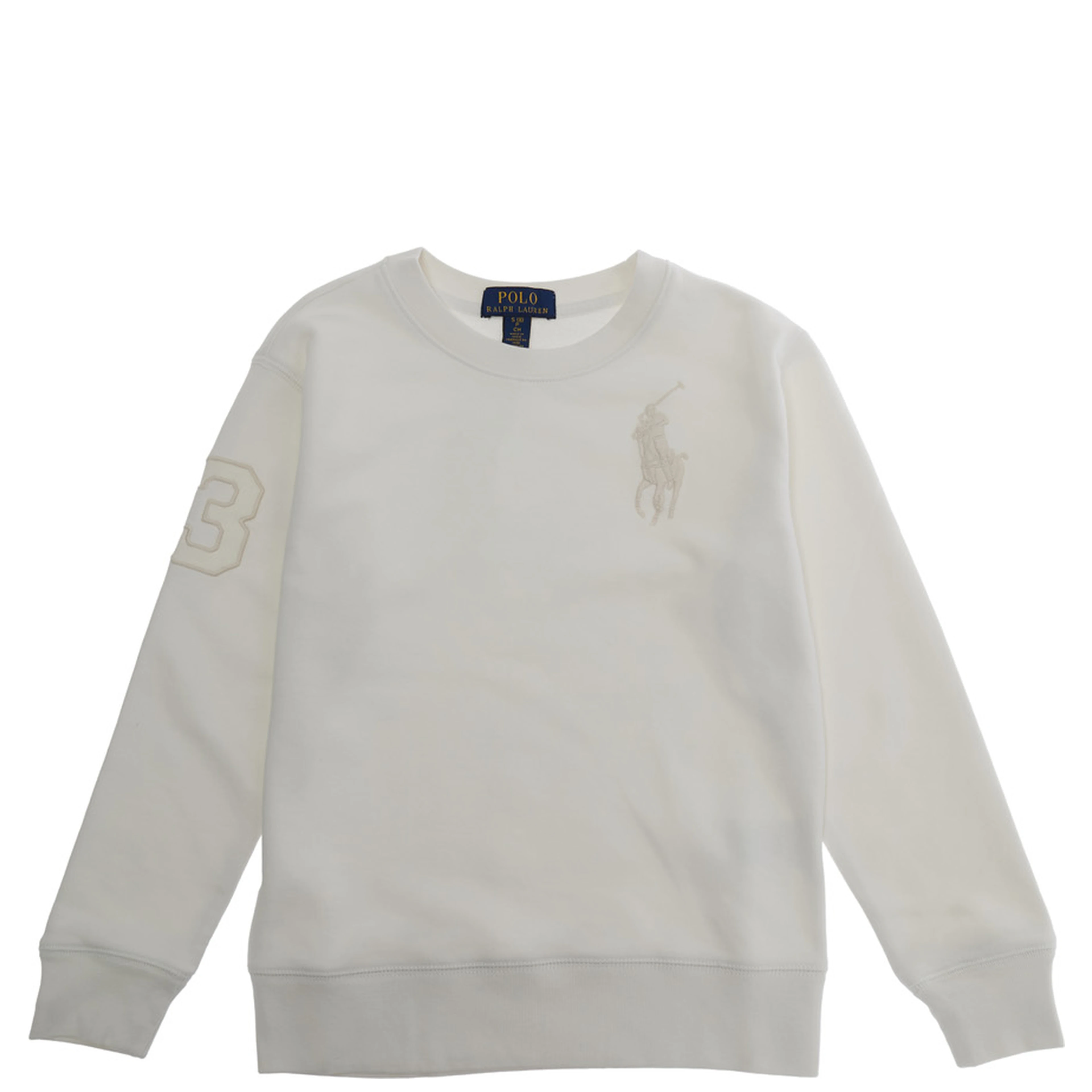 KNIT-PULLOVER-SWEATSHIRT White Long Sleeve Sweater with Round Neck and Embroidered Logo for Men