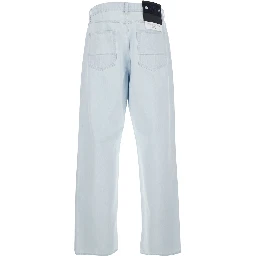 Light Blue Jeans with Logo Patch on the Back and Belt Loops in Denim for Men