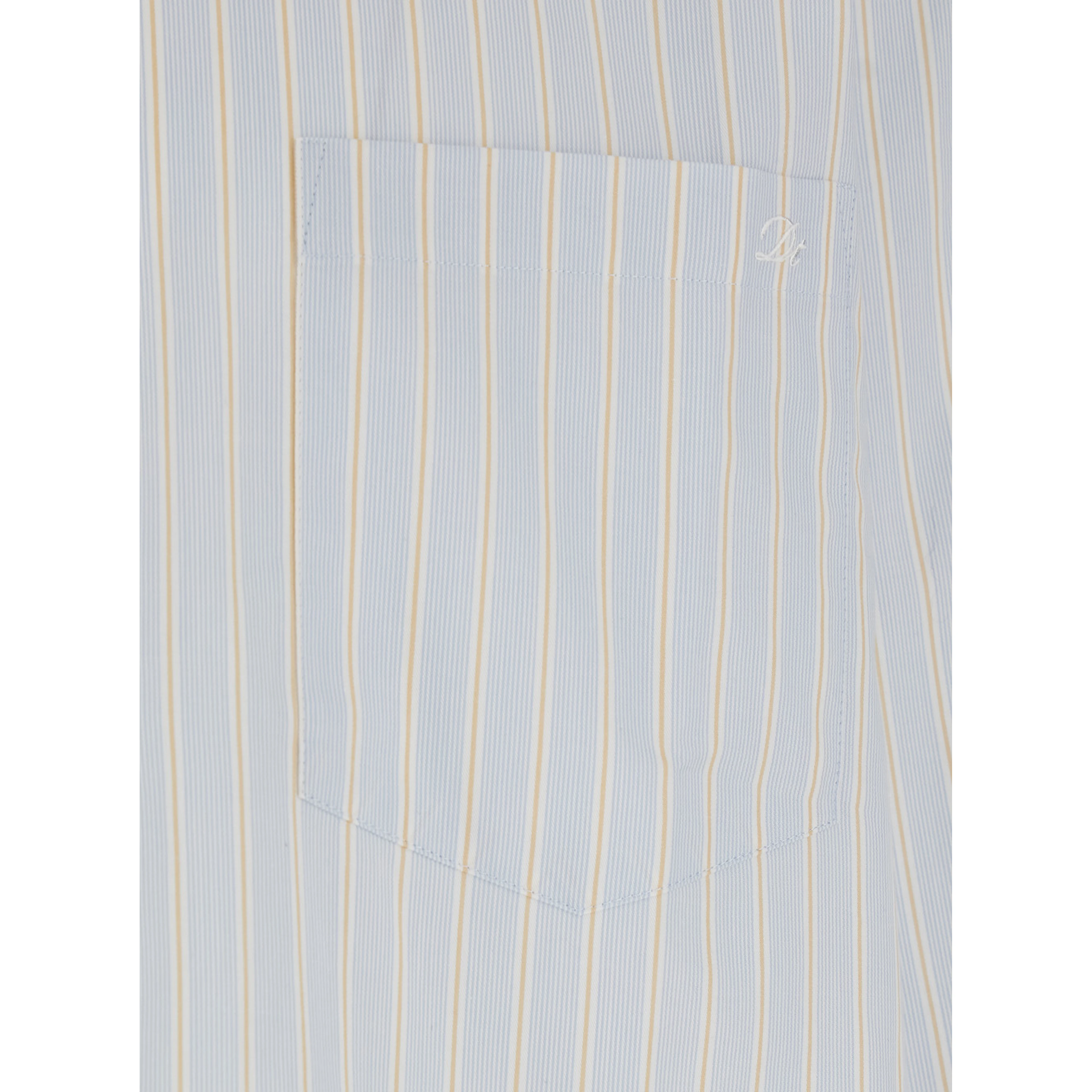 Light Blue Shirt with Classic Collar and Striped Cotton for Men