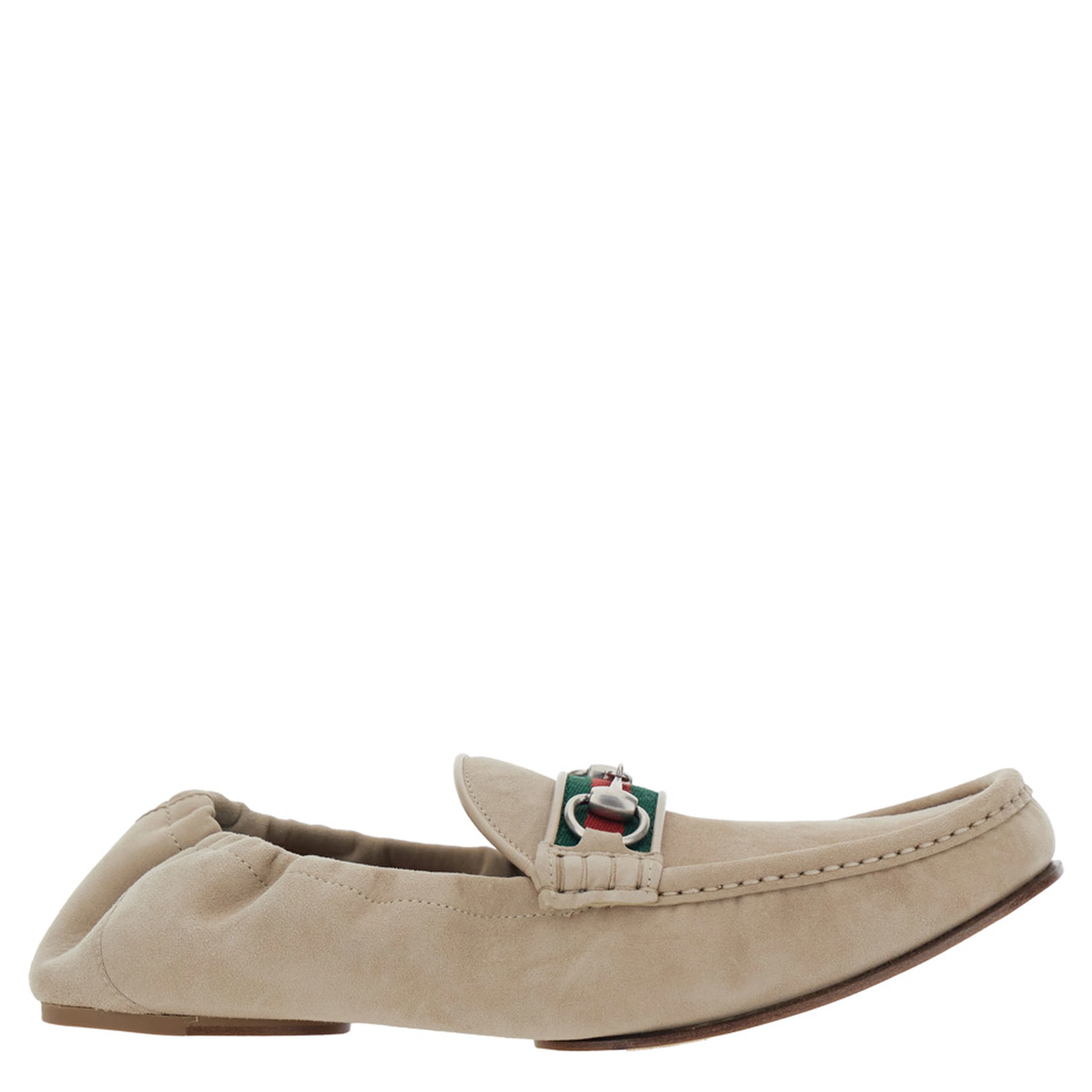 Beige Loafers with Horsebit Plate and Web Detail on the Front in Suede for Men