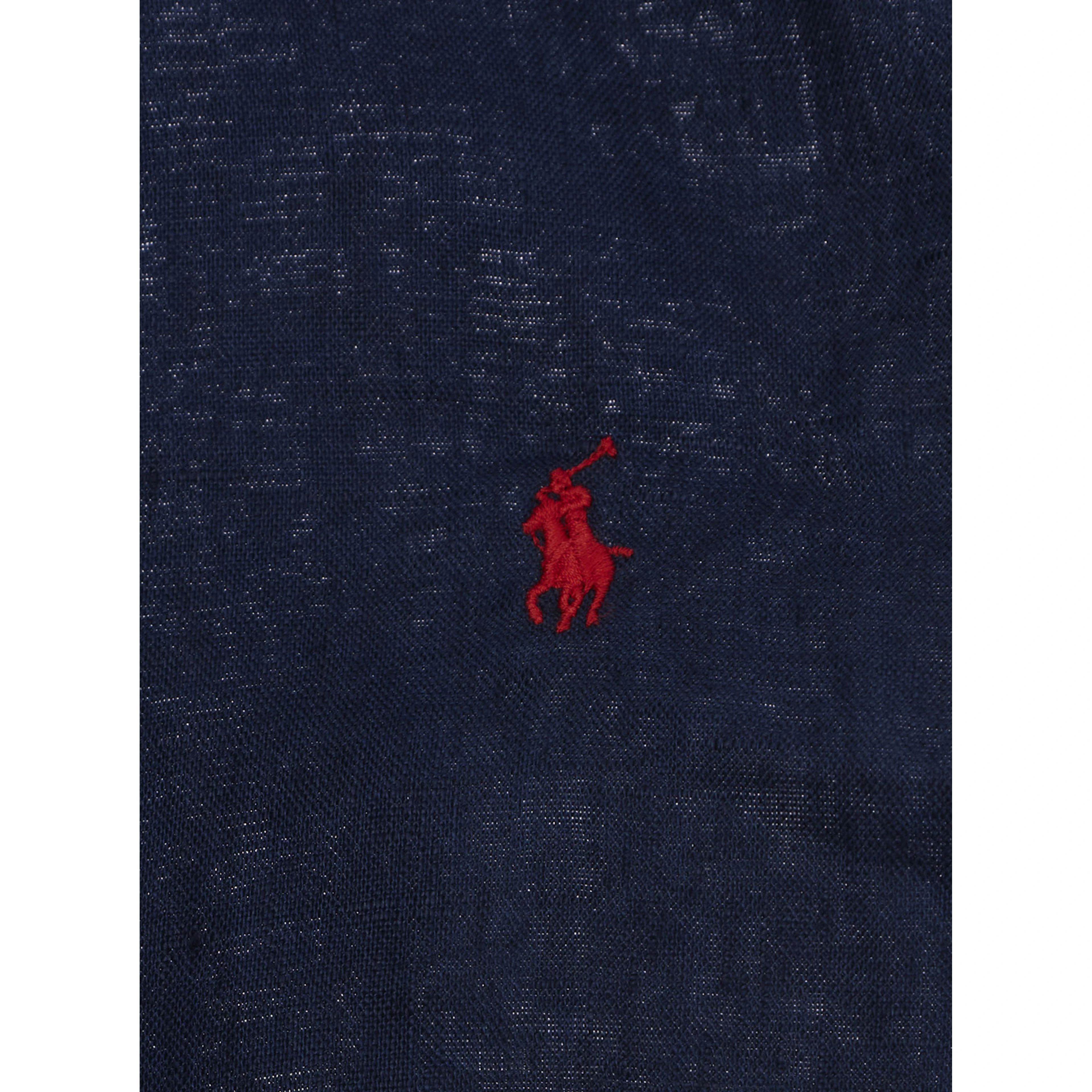 Blue Shirt with Classic Collar and Logo on the Front in Linen Boy