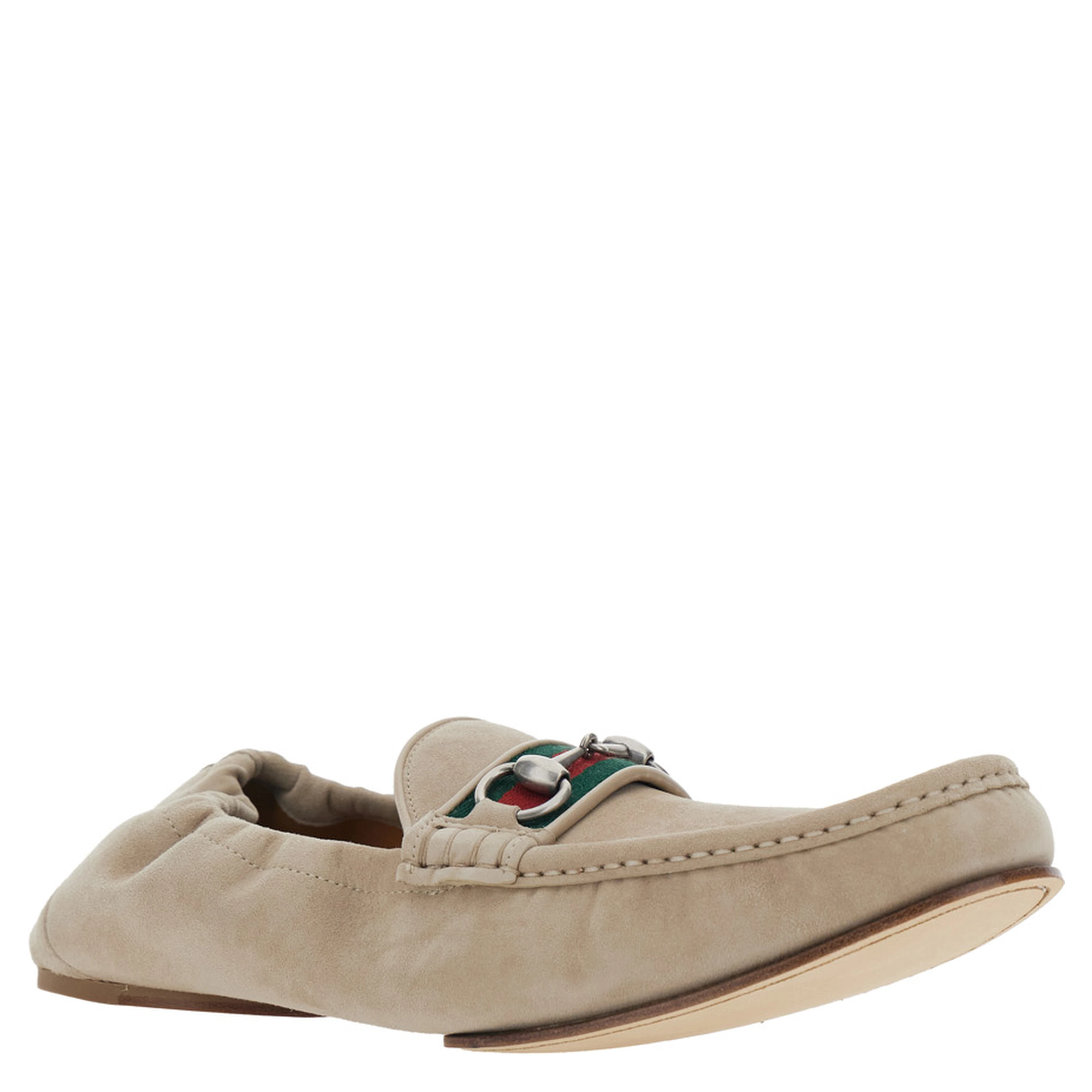 Beige Loafers with Horsebit Plate and Web Detail on the Front in Suede for Men