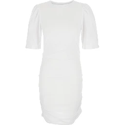 Mylda White Crew Neck Dress with Pleated Details in Cotton Woman