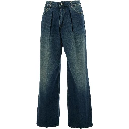 Blue Jeans with Logo Patch on the Back and Faded Effect in Blue Denim for Women