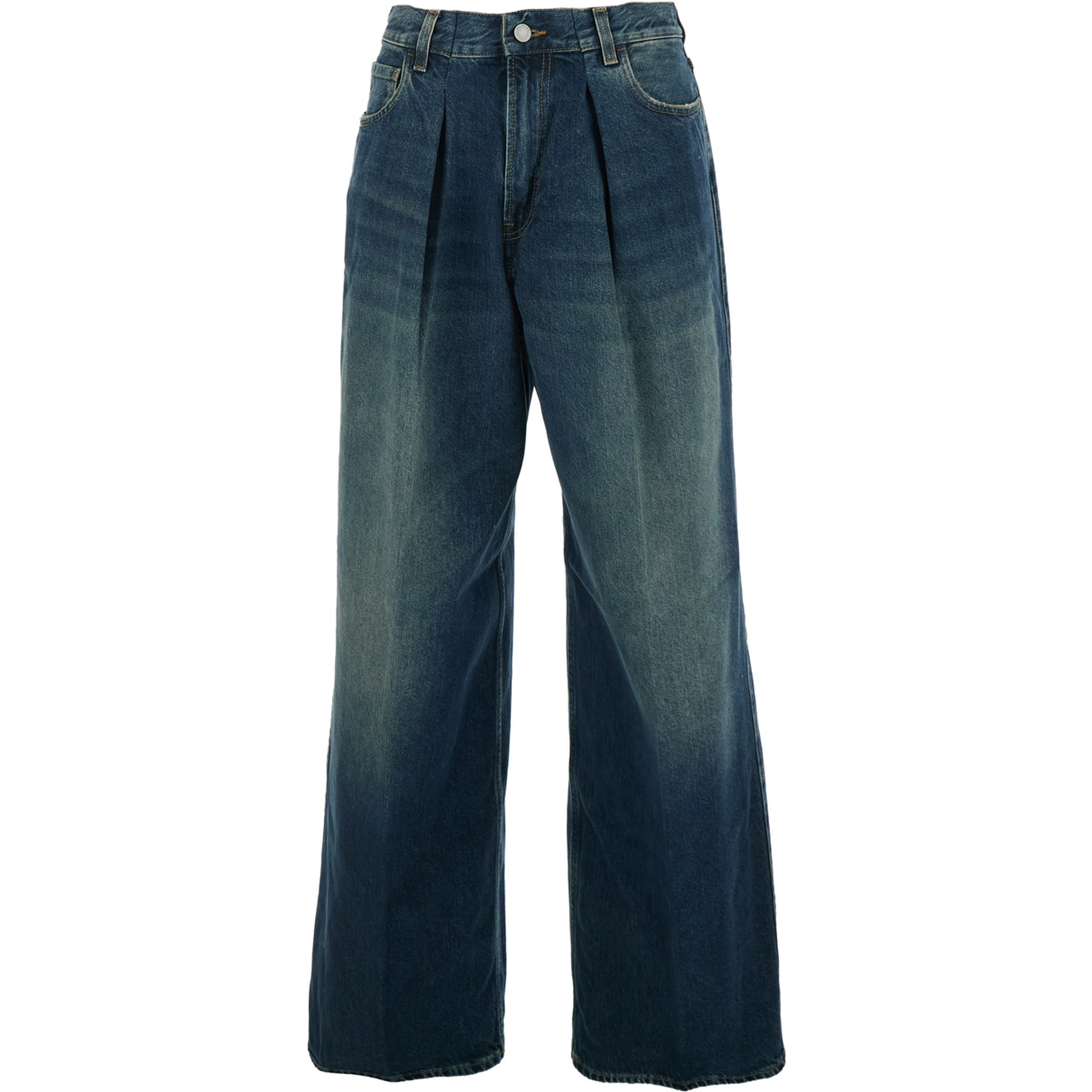Blue Jeans with Logo Patch on the Back and Faded Effect in Blue Denim for Women