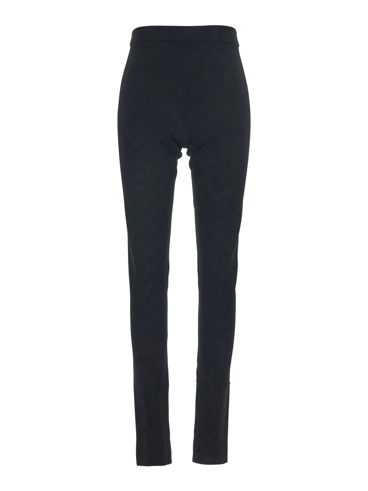 Black Leggings with Ribbed Waist and All-Over GG Embroidery in Viscose Blend Women alternative