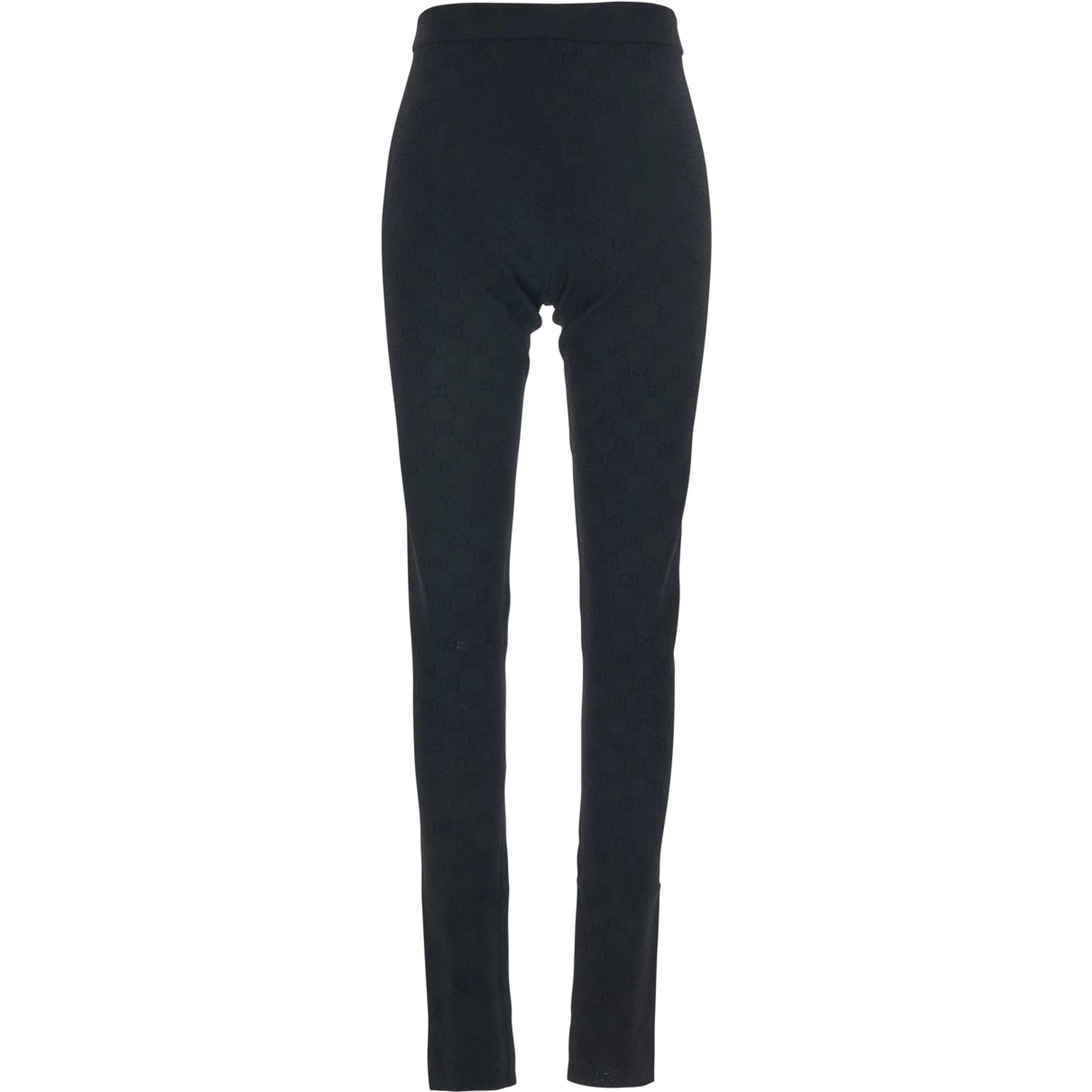 Black Leggings with Ribbed Waist and All-Over GG Embroidery in Viscose Blend Women