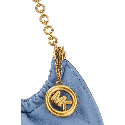 Indie Small Light Blue Shoulder Bag with Chain Strap and Logo Plate on Front in Leather Women