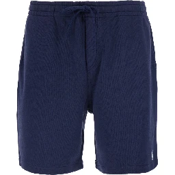 Blue Bermuda Shorts with elasticated waist and drawstring and Pony embroidery on the front in cotton for men
