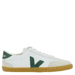 Volley White Low Top Sneakers with Patch Logo on the Side and Logo Lettering on the Rear in Canvas Unisex