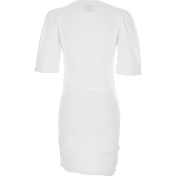Mylda White Crew Neck Dress with Pleated Details in Cotton Woman