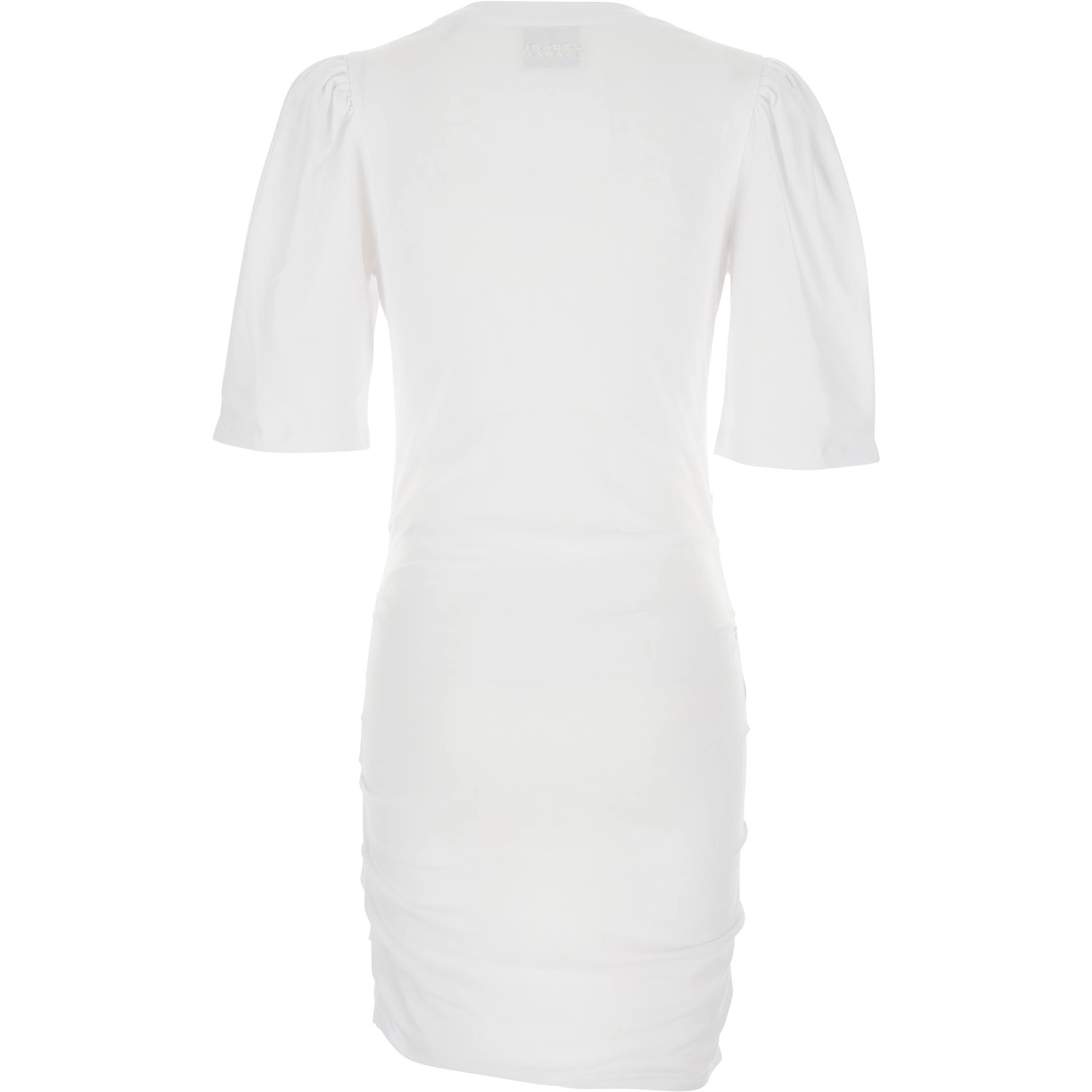 Mylda White Crew Neck Dress with Pleated Details in Cotton Woman