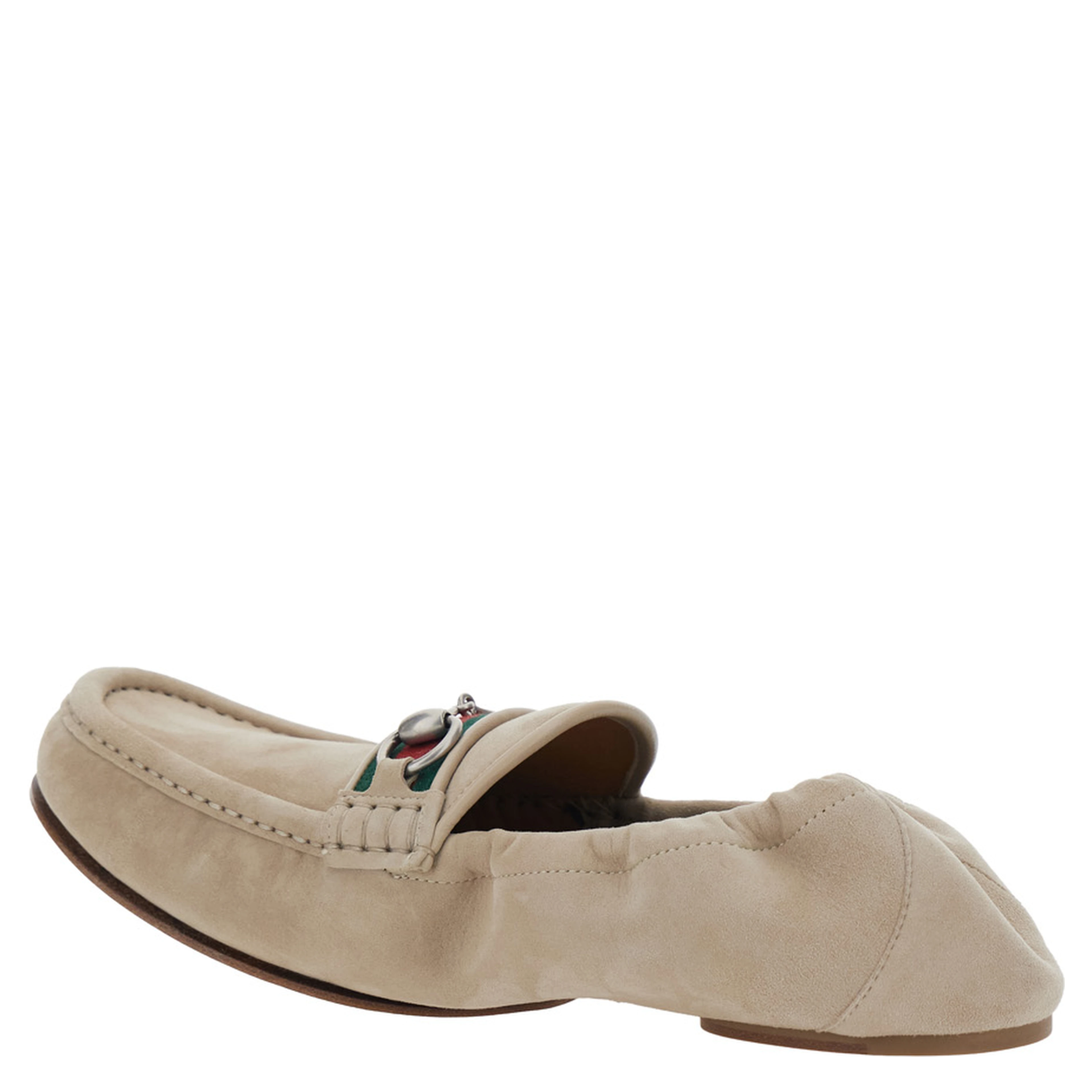 Beige Loafers with Horsebit Plate and Web Detail on the Front in Suede for Men