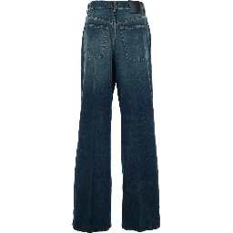 Blue Jeans with Logo Patch on the Back and Faded Effect in Blue Denim for Women