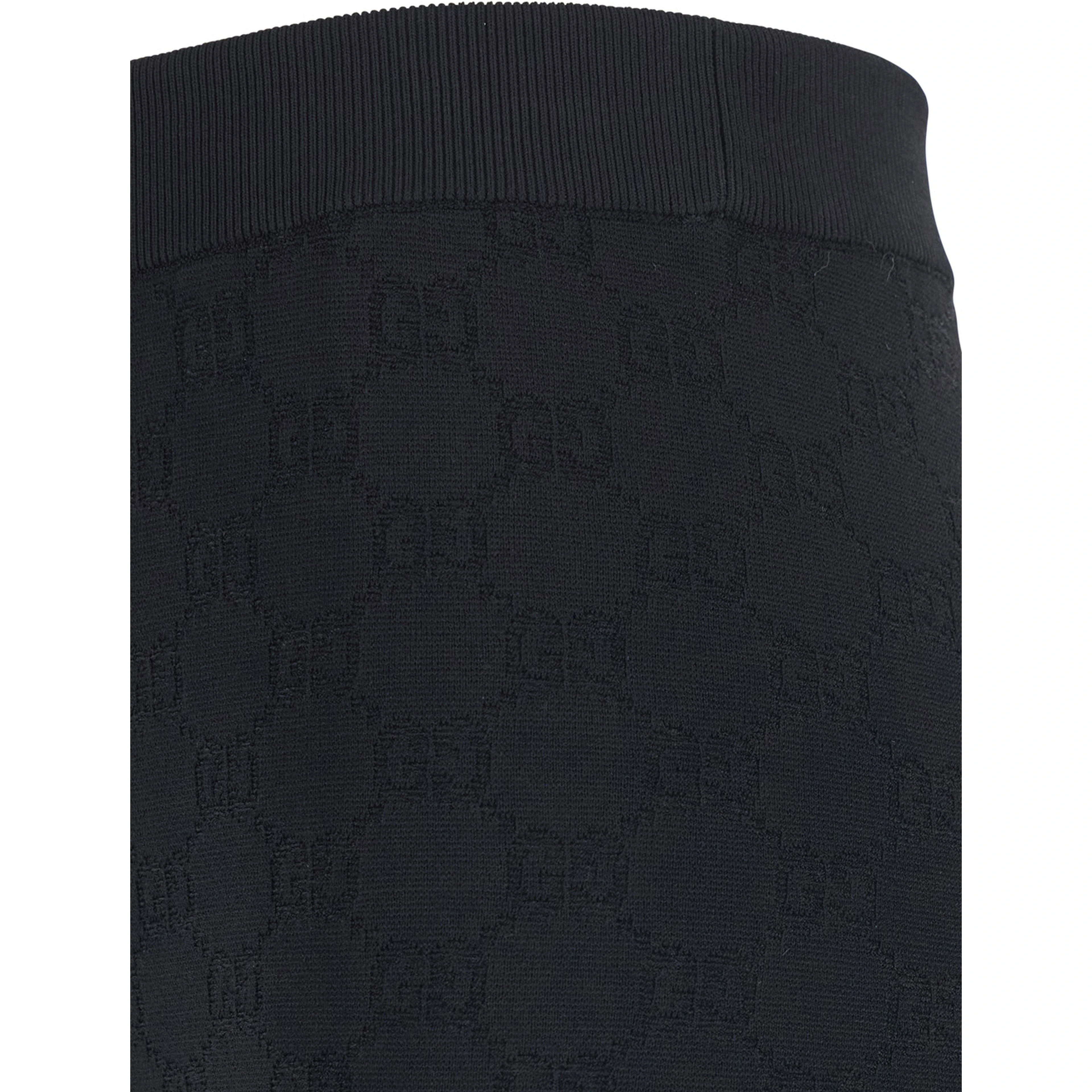 Black Leggings with Ribbed Waist and All-Over GG Embroidery in Viscose Blend Women