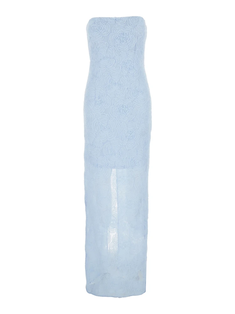 Light blue Long dress with all-over floral motif and back closure in Tech Fabric woman