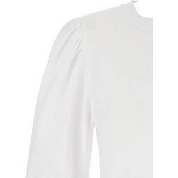Mylda White Crew Neck Dress with Pleated Details in Cotton Woman