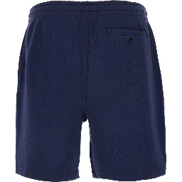 Blue Bermuda Shorts with elasticated waist and drawstring and Pony embroidery on the front in cotton for men