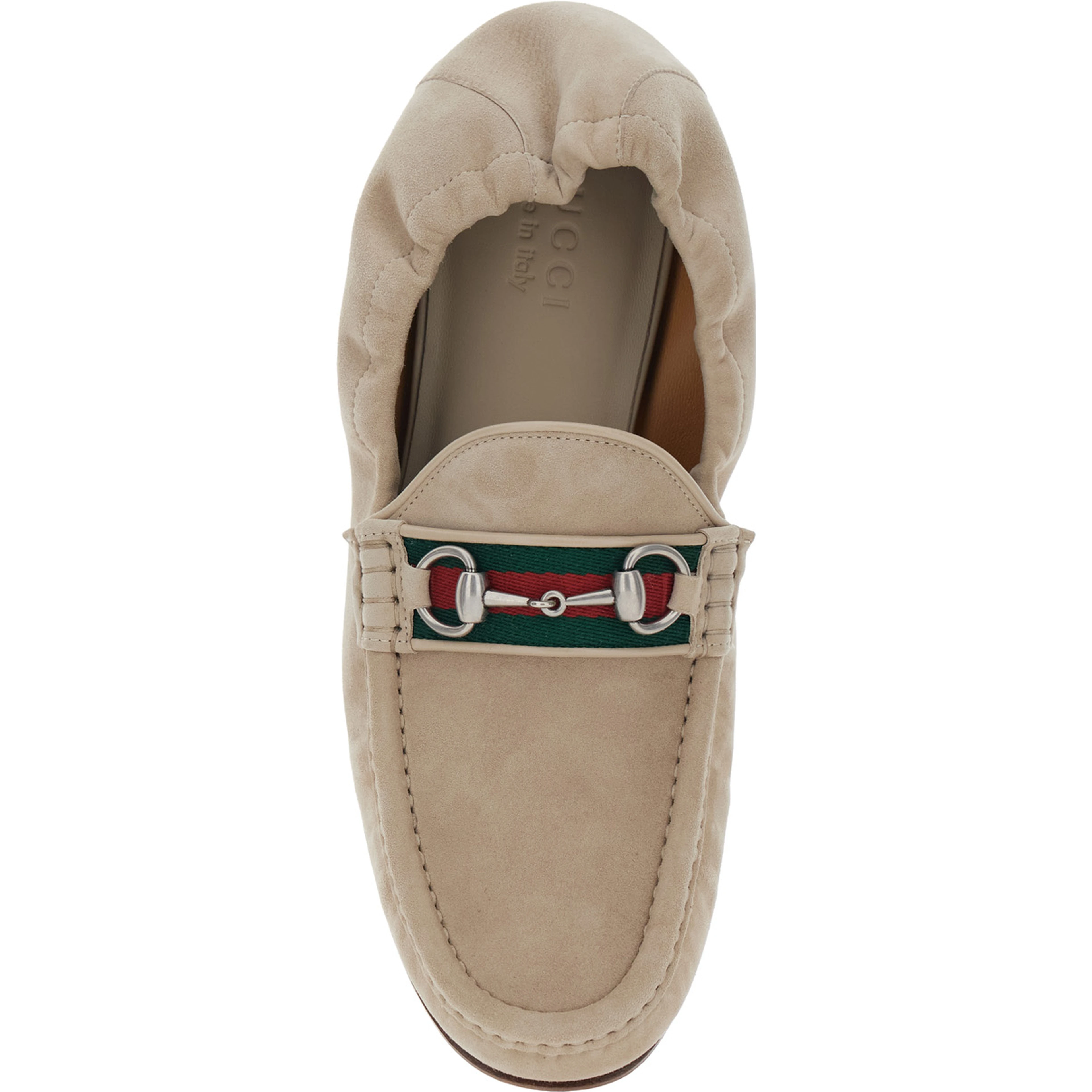Beige Loafers with Horsebit Plate and Web Detail on the Front in Suede for Men