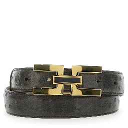 Brown Belt with Logo Plate Buckle Closure on the Front in Leather for Women