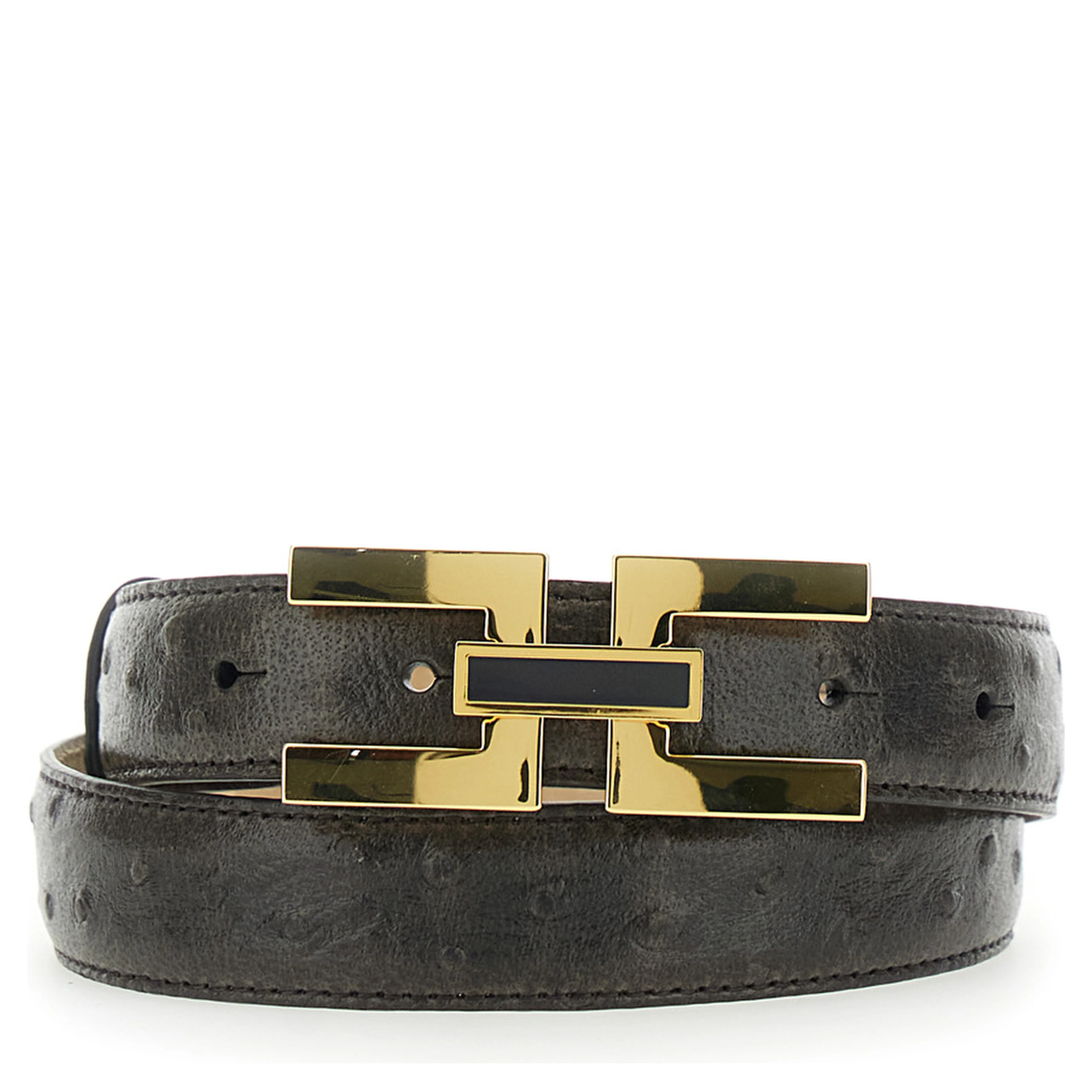 Brown Belt with Logo Plate Buckle Closure on the Front in Leather for Women