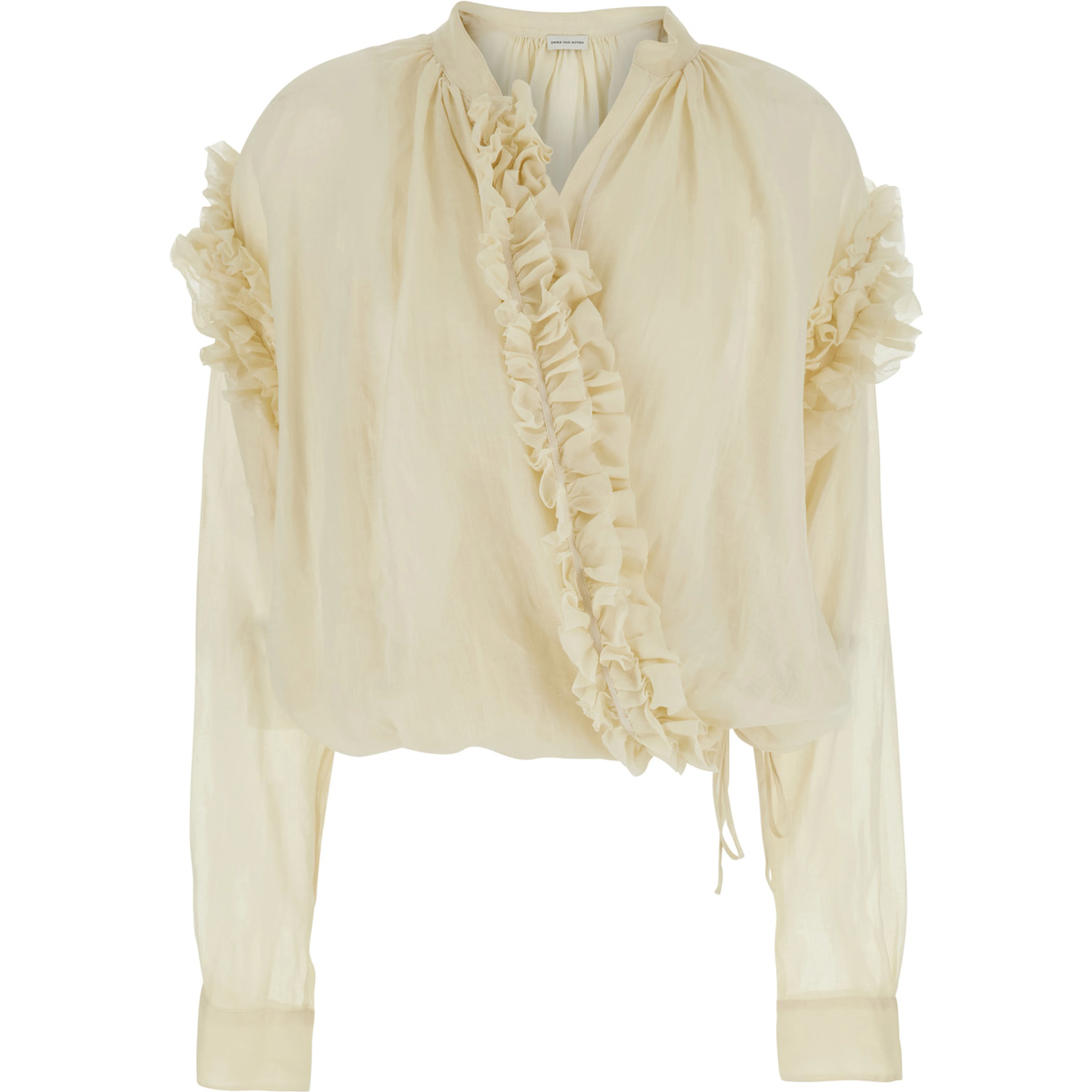 CENVER Beige Silk Blouse with V-Neck and Long Sleeves
