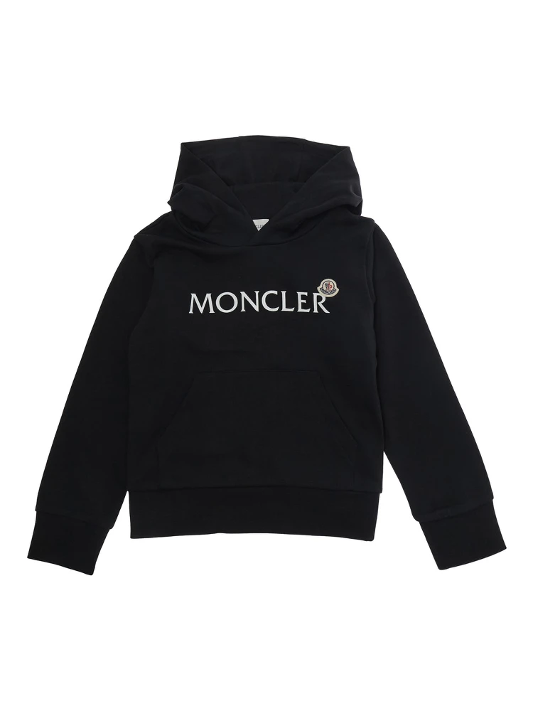 Black Hoodie "Hoodie with Lettering Logo and Logo Patch on the Front" in Cotton for Kids