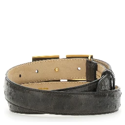 Brown Belt with Logo Plate Buckle Closure on the Front in Leather for Women