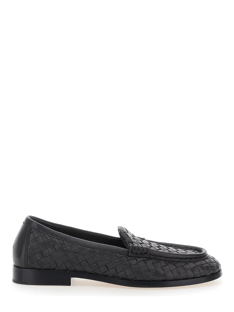 Silenzio Brown Loafers with Rounded Toe and Intreccio Motif in Leather for Women