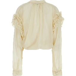 CENVER Beige Silk Blouse with V-Neck and Long Sleeves
