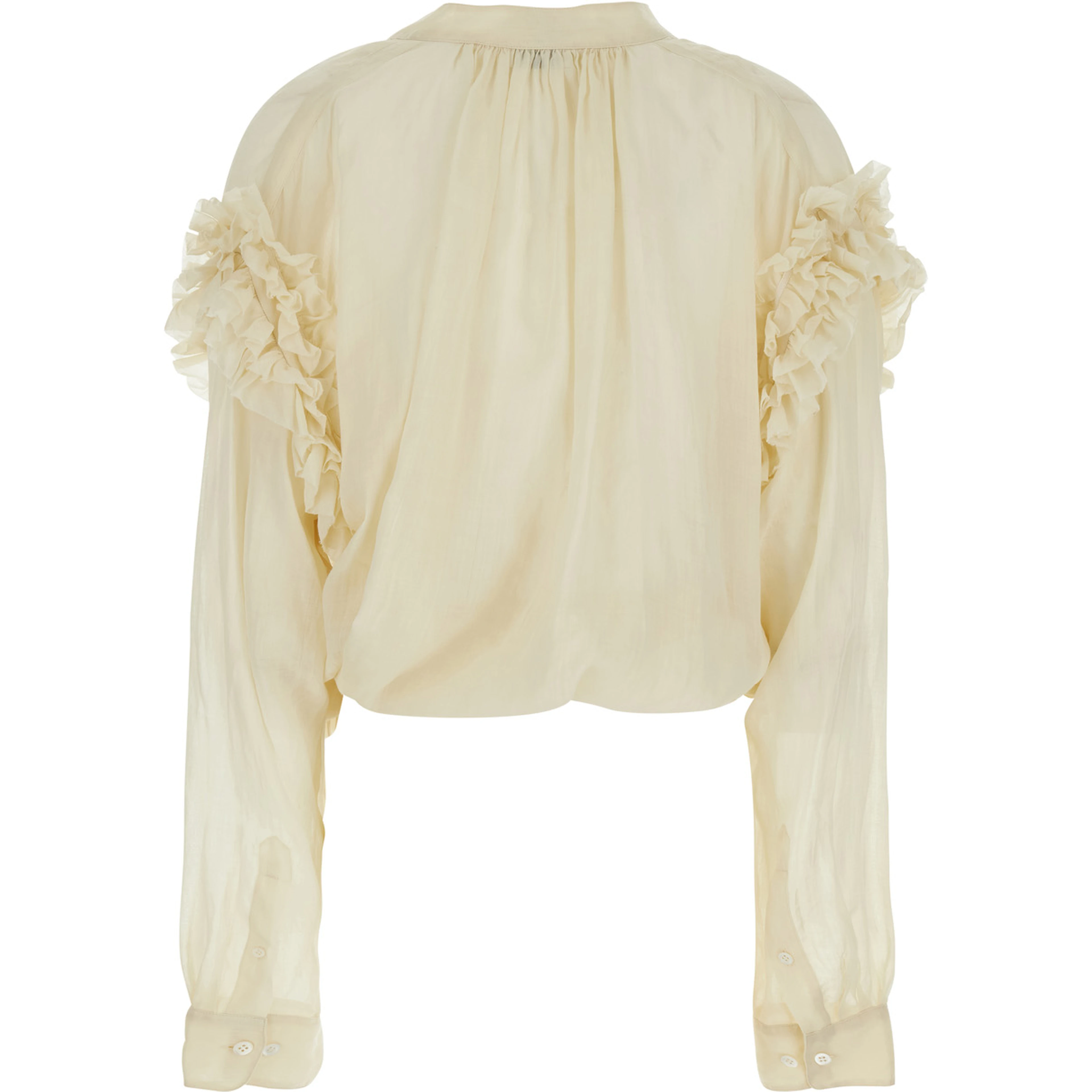 CENVER Beige Silk Blouse with V-Neck and Long Sleeves