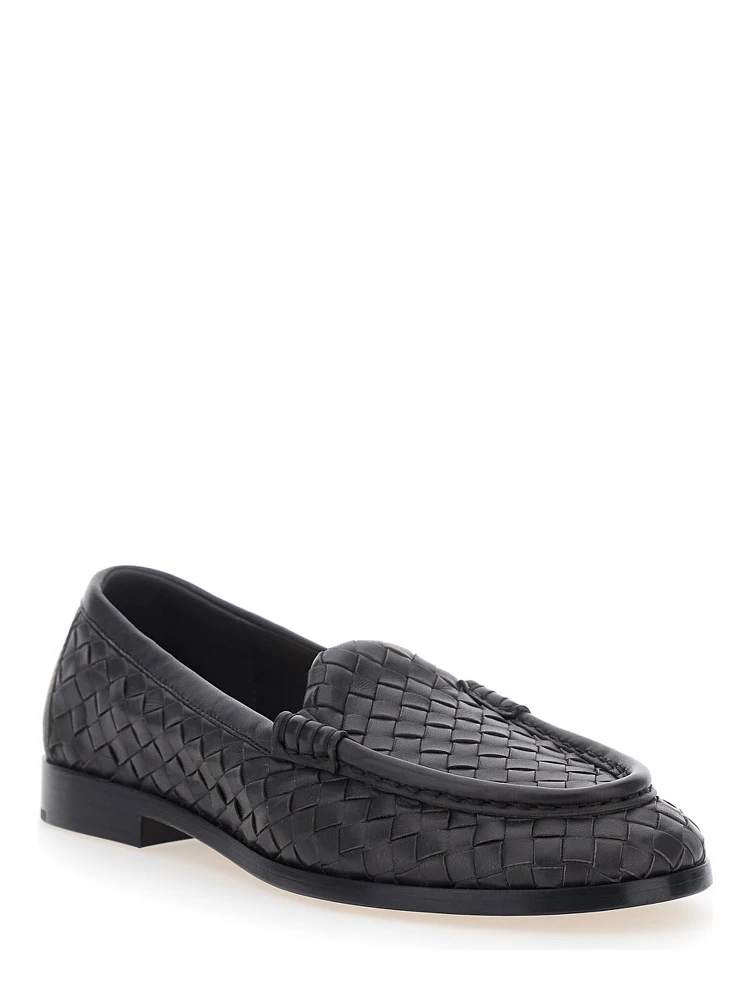Silenzio Brown Loafers with Rounded Toe and Intreccio Motif in Leather for Women alternative